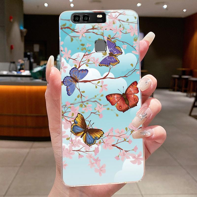 For Huawei P9 EVA-L29 L09 Case Huawei P9 Plus VIE-L29 L09 Cover Clear Luxury Fashion Butterfly Flowers Soft Silicone Phone Case