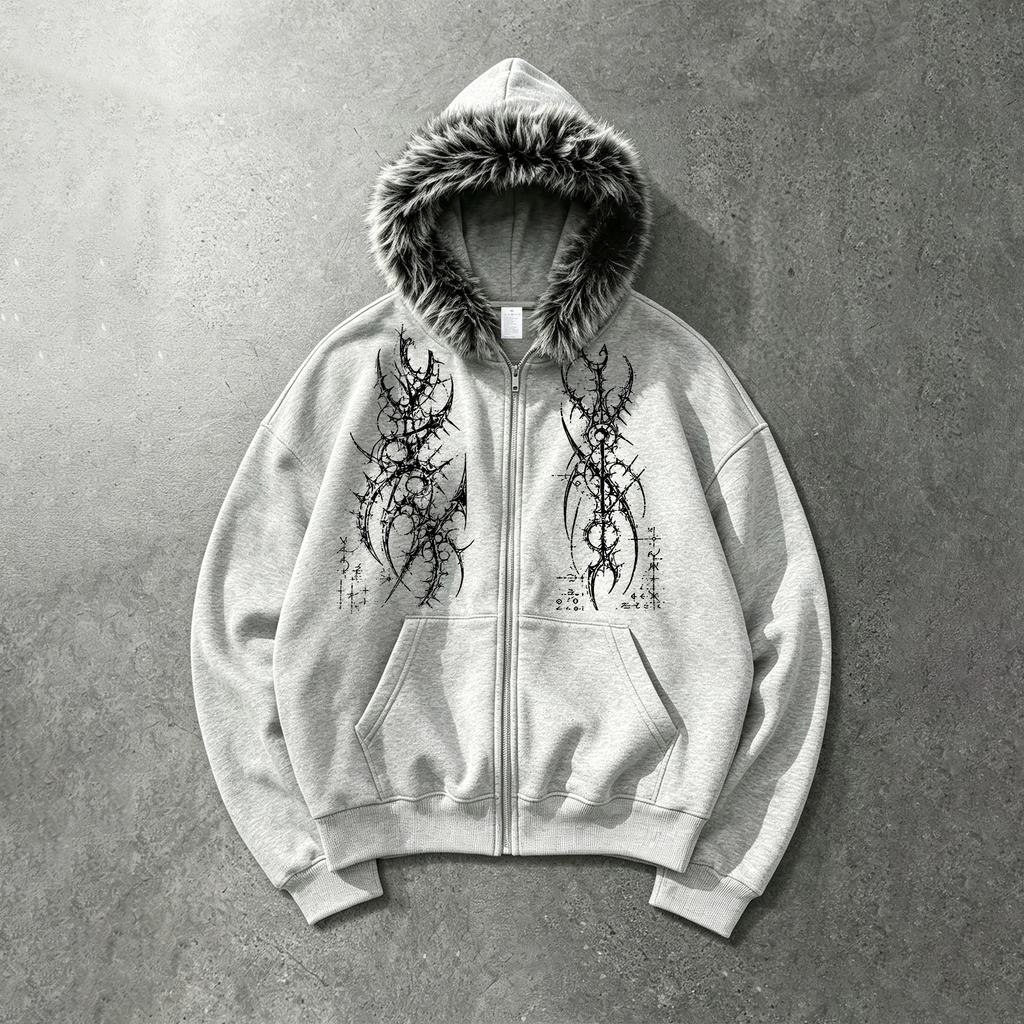 Relaxed-Fit Sweatshirt with Faux Fur Collar—Soft Fabric, Versatile Long-Sleeve Jacket for Young Professionals and Commuters