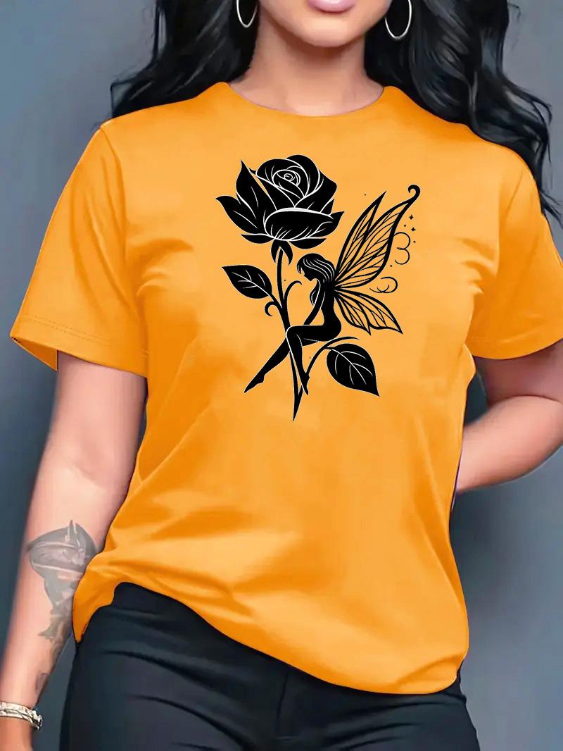

Pure Cotton Breathable Childrens Tshirt 2026 Summer Retro Rose Elf Print Casual Parentchild Outfit for Boys and Girls 4XL