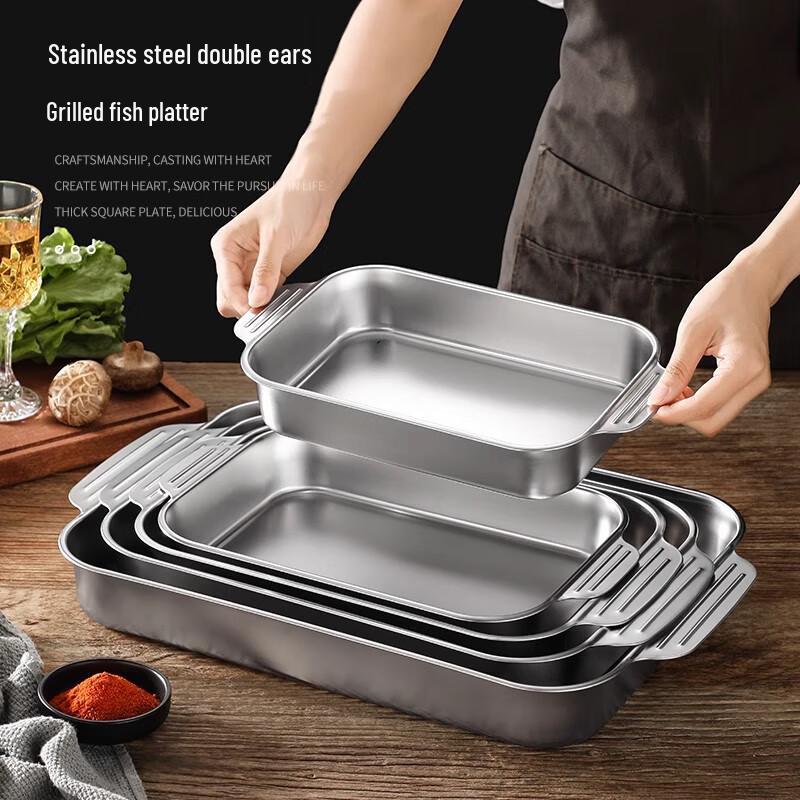 

Lu Fenglai Stainless Steel Double-Ear Roasting & Serving Tray Small