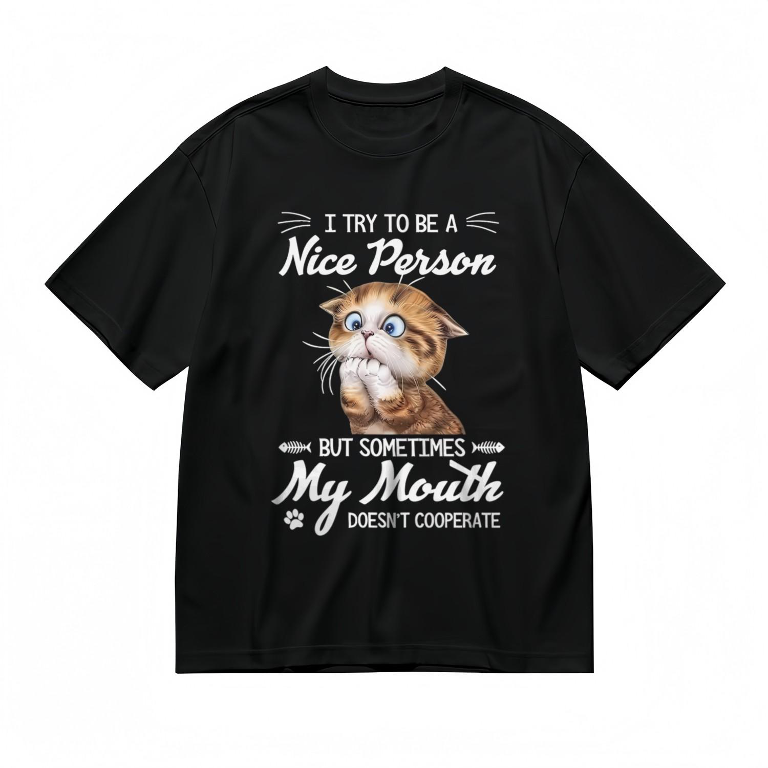 Men s Trend Soft Comfy Classic T-Shirt Mens Womens Tees Top I Try To Be A Nice Person Printed Tee 2XL