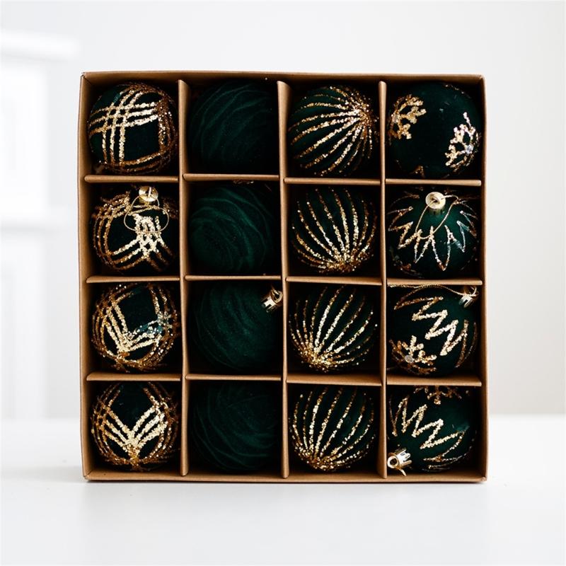 Set of 16 Baubles for Christmas Tree Handmade Decorations for Party and Home Colorful Hanging Pendants Embellishment