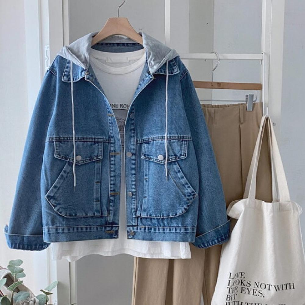 Shop Women Casual Collar Neck Denim Hooded Jacket Dgb Wjk 4206 Blue