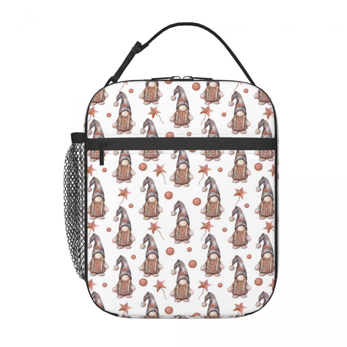 

Christmas Hatted Five-Pointed Star Gnome Pattern Insulated Lunch Bag for Women Kids Portable Food Boxes Thermal Lunch Box Tote One Size