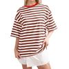 Casual Striped Round Neck Short Sleeve T-Shirt Women Men Comfortable Milk Silk Blend Loose Fit Home Wear
