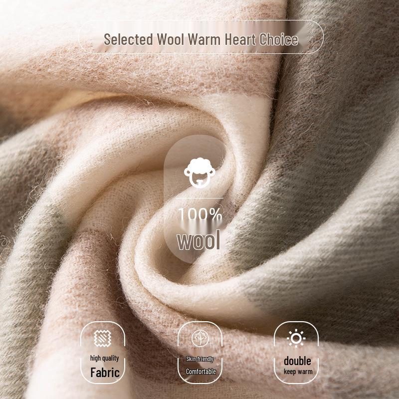 Elegant Women's Wool Plaid Scarf: Sun Protection & Warm Tassel Shawl