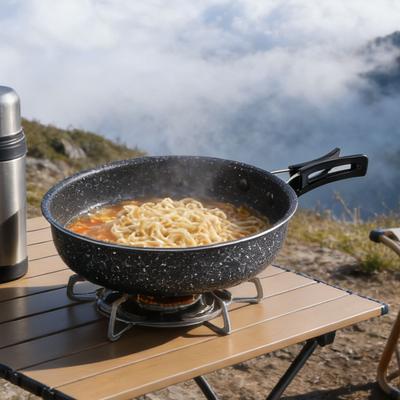 Camping Frying Pan 22cm Non Stick Coating Foldable Handle Outdoor Skillet Cooking Pan for Gas Stove Induction Cooker