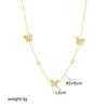 Elegant Gold Plated Pearl Butterfly Necklace Rectangular Accent Pendants