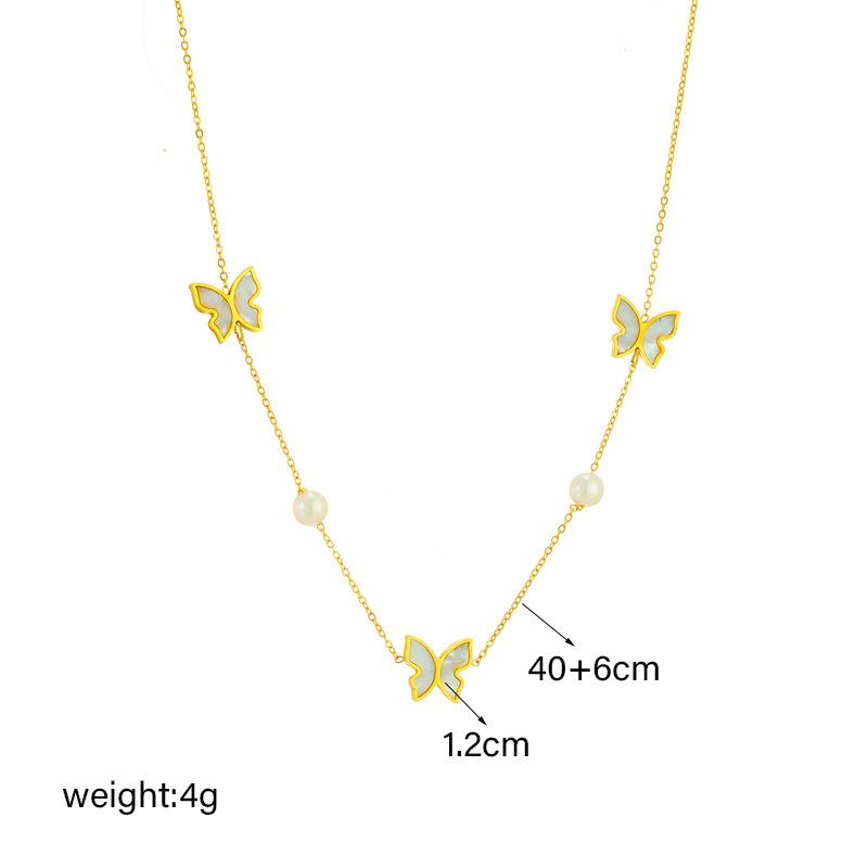 Elegant Gold Plated Pearl Butterfly Necklace Rectangular Accent Pendants