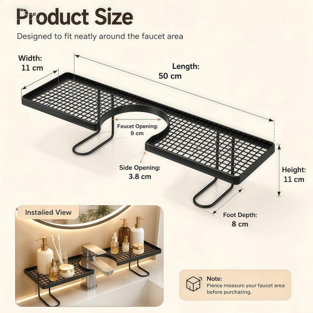 Behind the Faucet Sink Organizer, Thickened Behind the Faucet Shelf Bathroom, No-Drill Free Standing Faucet Storage Shelf