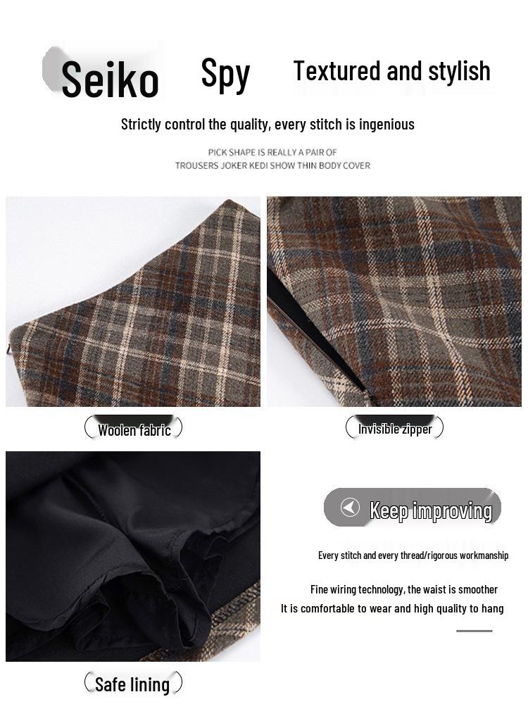 Red Plaid Women's High-Waist A-Line Skirt, Stylish Petite Woolen Skirt for Spring/Autumn 2026.