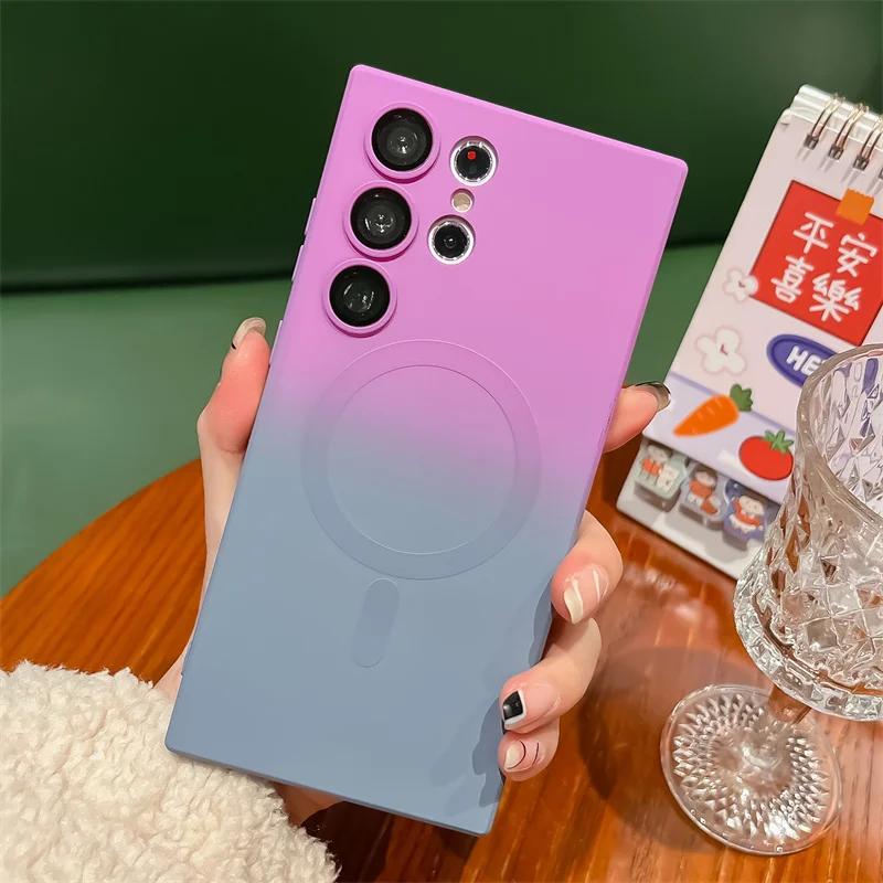 Luxury Gradient Soft Silicone Magnetic For Magsafe Case For Samsung Galaxy S23 Ultra S22 S21 Plus Note 20 10 Lens Film Cover