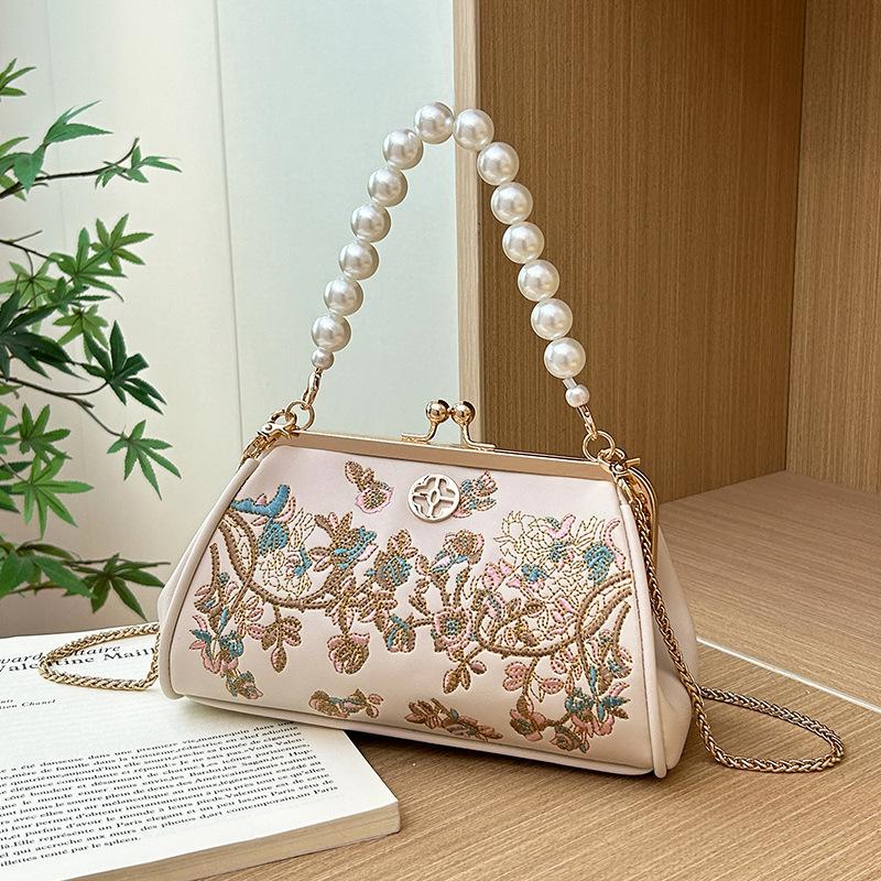 2024 Summer New Arrival: Niche High-End Pearl Embroidery Handbag, New Chinese Style National Style Cheongsam Hanfu Crossbody Bag