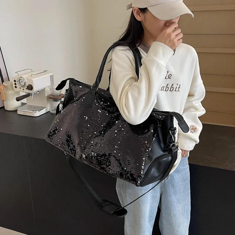 Bolso de hombro con lentejuelas para mujer, elegante bolso cruzado, monocromático, gran capacidad