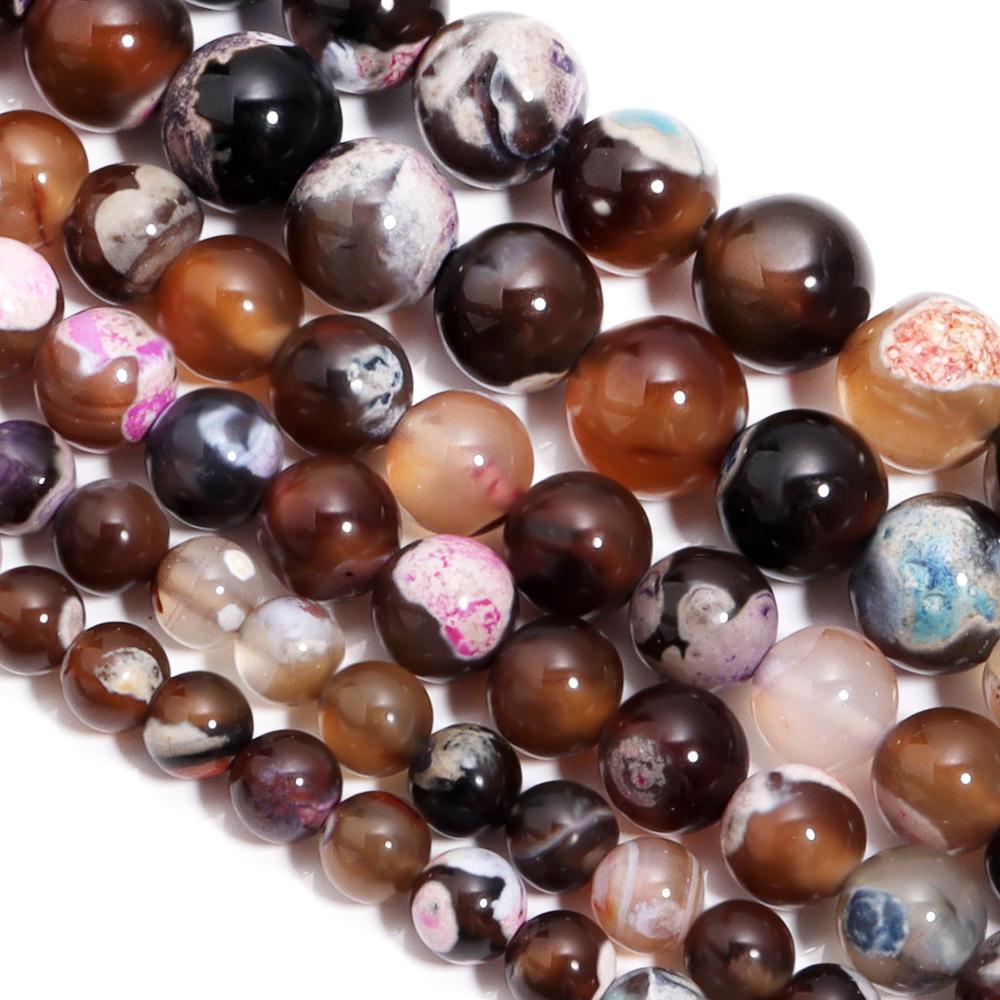 6/8/10mm Two Color Fire Agate Natural Stone Beads Orange Round Loose Beads For Jewelry Making DIY Necklace Bracelets Accessories