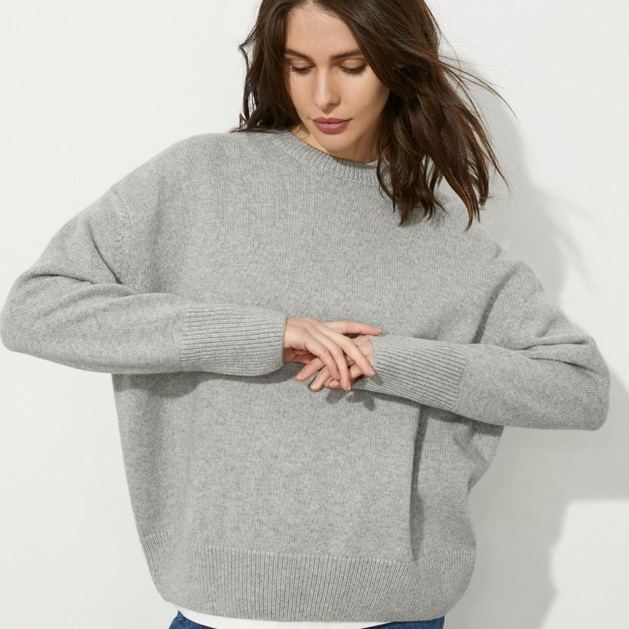 

Qooth Thick Solid-Color Crew Neck Pullover Oversize Sweater for Winter QT2777 L серый