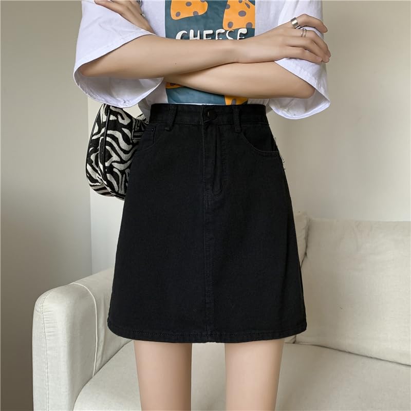 Plus Size Denim Short Mini Loose Cute Mini Jean Short Sizes [syvent] Skirt, A-Line Skirt, Fit, Skirt, Casual, A-Line Skirt, S-5XL