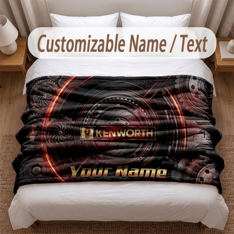Kenworth Printed Flannel Blanket Custom Name Text Soft Warm Throw For Bedroom Holiday Gift
