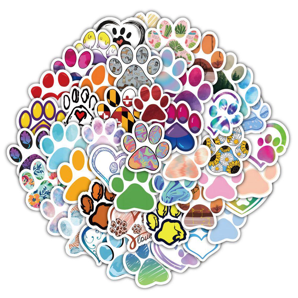 60 Cartoon Dog Paw Graffiti Stickers for Kids' Notebooks – Waterproof and Decorative