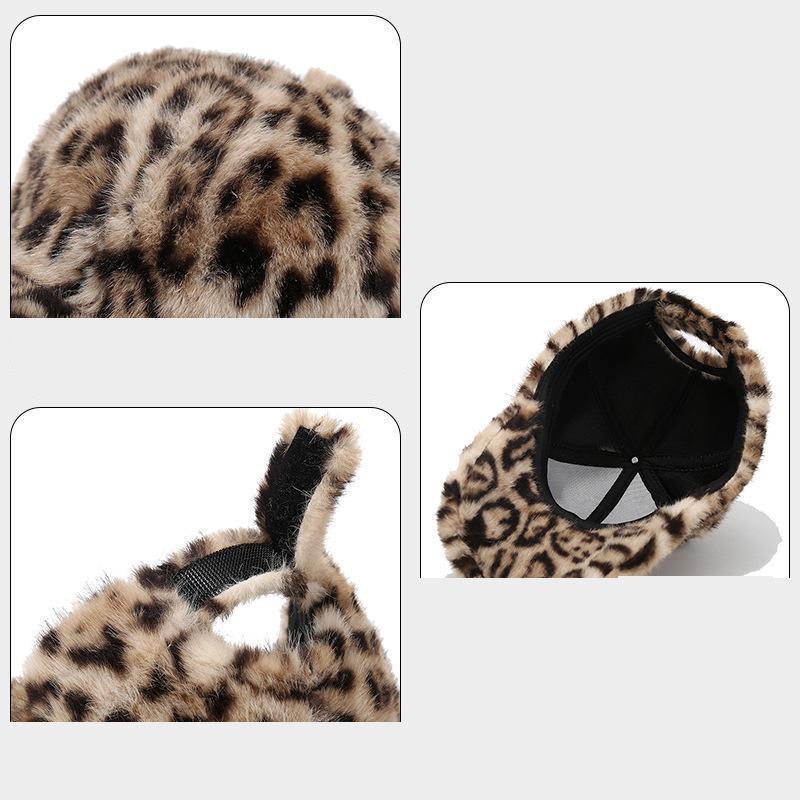 Leopardenmuster Baseballkappe Damen Plüsch Kunstpelz Warm halten Winter Damenkappe Outdoor Vintage Snapback Hüte für Damen