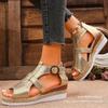 European and American Large-size Fish Mouth Wedge Sandals 2025 Summer New Fashionable Thick-soled Glossy Sandals Women's Buckle