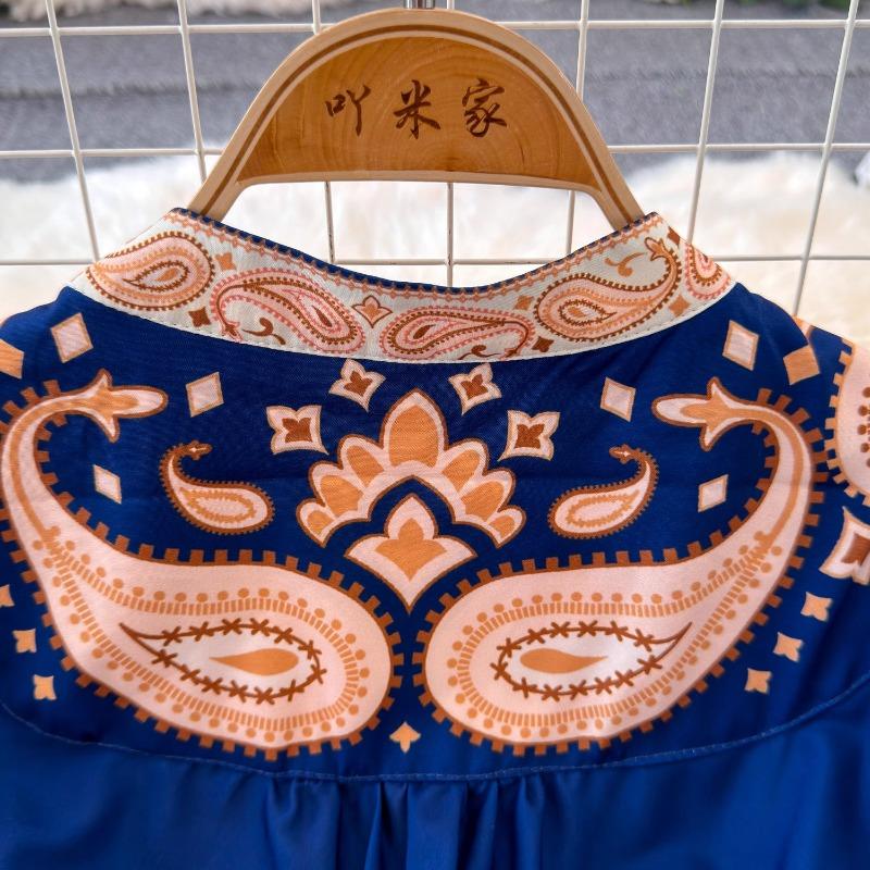 Vintage Evening Dress for Women Print Pleated Puff Sleeve Vestidos Button Designer Femme Robe Temperament Office Lady Ropa Mujer