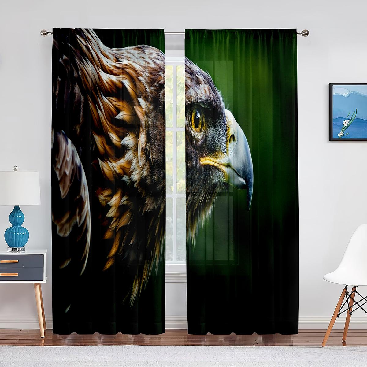 

Тюлевые оконные занавески с видом белоголового орлана, летящего в горном лесу, прозрачные шторы из вуали для украшения гостиной, спальни 1 PCS W100XH250cm&Grommet Top