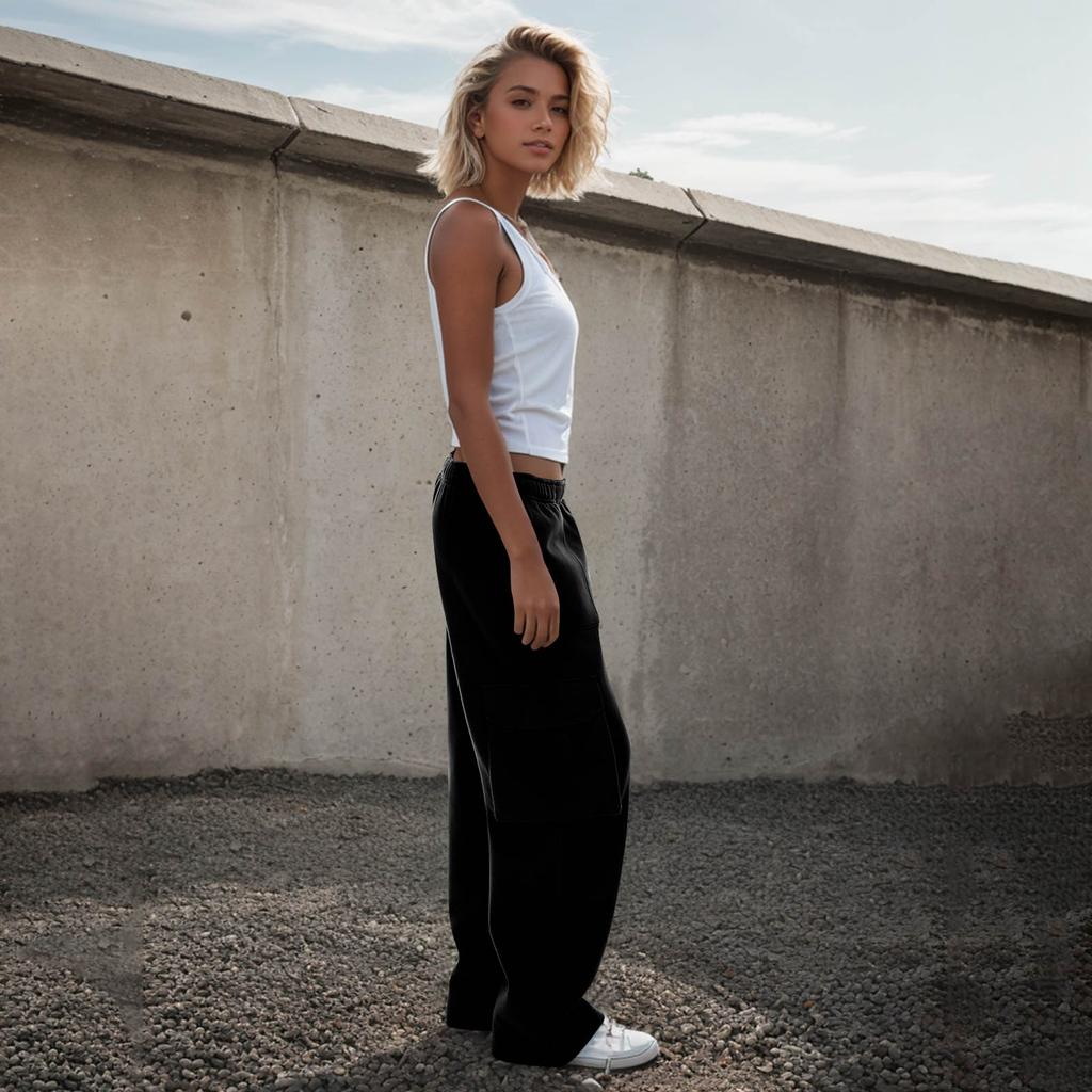 Womens Wide Leg With Sweatpants Casual High Waist Baggy Sweatpants Boyfriend Jogger Pants With Pockets Trousers