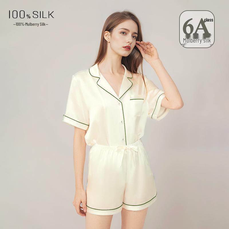 Women's Summer Silk Pajama Set: 100% Mulberry Silk Short Sleeve Luxury Home Wear