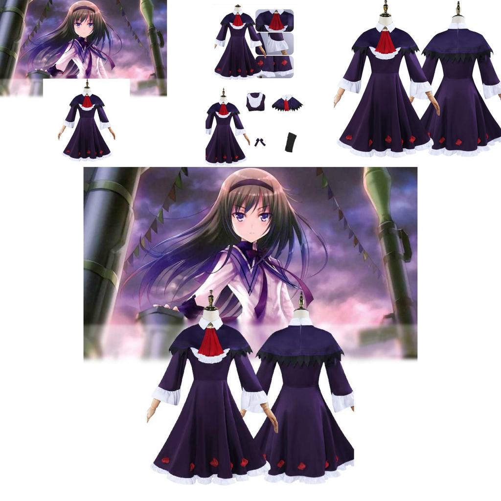 Magical Girl Madoka Magica Homura Akemi Cosplay Costume Dress Accessories Headband Socks)