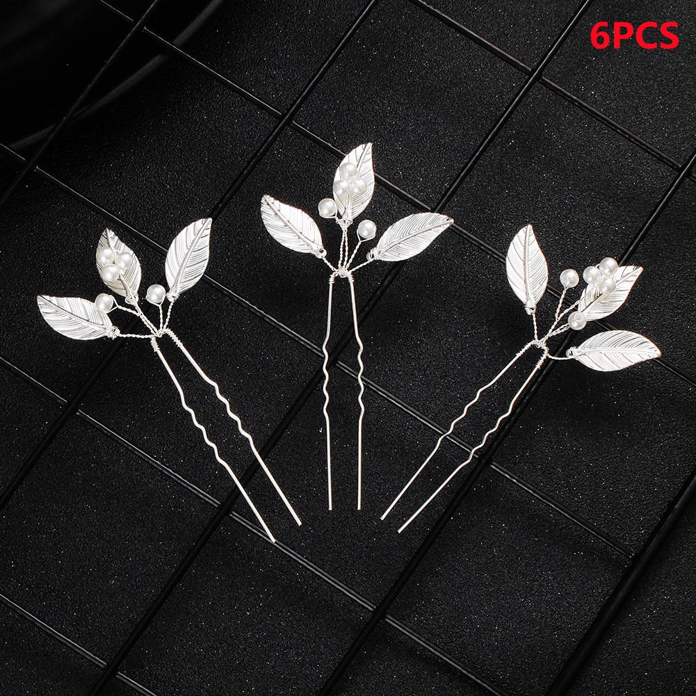 6PCS Bridal Wedding Hair Accessories Gold Color Leaf Hair Pins Clips for Women Jewelry Bride Headpiece Headwear Headdress Gifts