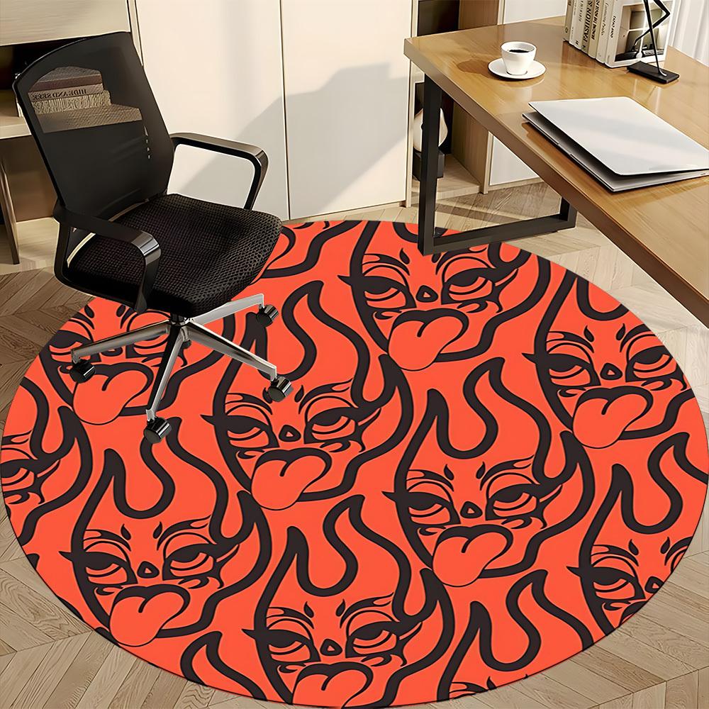 1pc Devil Faces Office Round Area Rug,  Mat Suitable For Office, Under Office Chairs Bedroom Living Room Home Decor, Room Deco