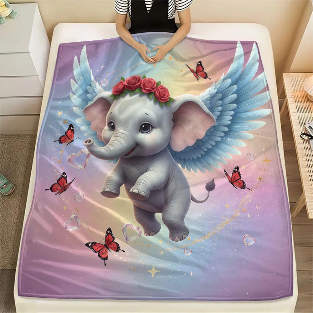 1Pc Angel Animals Print Flannel Blanket, High quality Comfortable for All Seasons, Home Decor, Warmth and Comfort, Perfect for Christmas Gifts