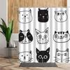 3D Cartoons Black White Cat Bathroom Waterproof Shower Curtain Simple Footprint Bathroom Curtains Set Bathtub Screen With Hooks