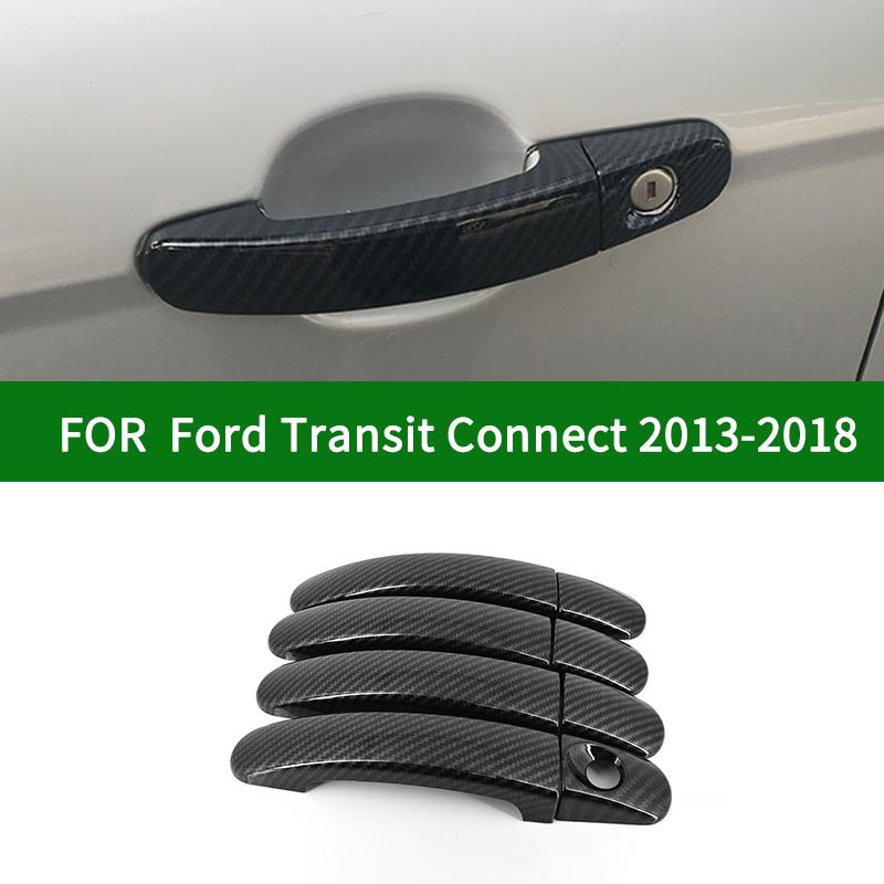 

Для Ford Transit Connect 2013-2018 аксессуар глянцевый черный карбоновый узор накладки на боковые дверные ручки автомобиля накладка 2014 2015 without smart entry