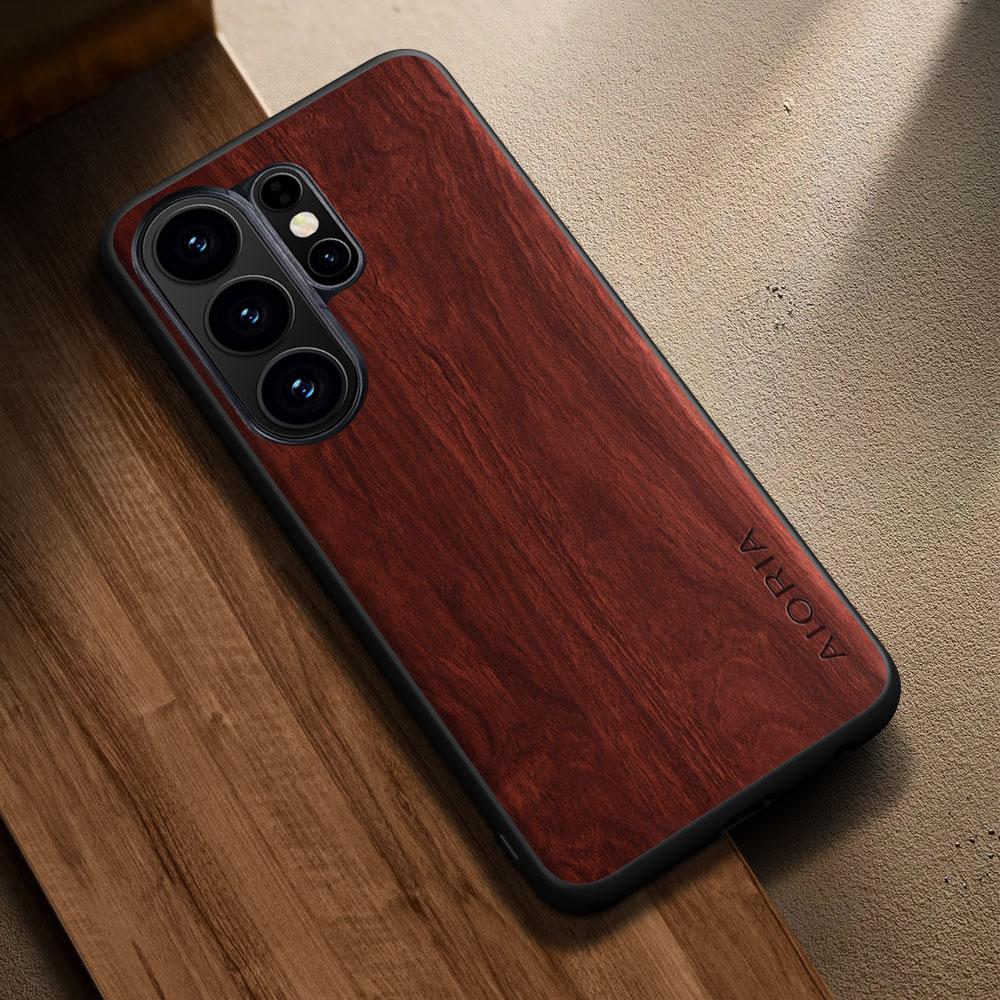 For Samsung Galaxy S26 S25 S24 S23 S22 S21 Ultra Plus Fe Edge Case Coque Stylish Premium Wood Pattern PU Leather Phone Case