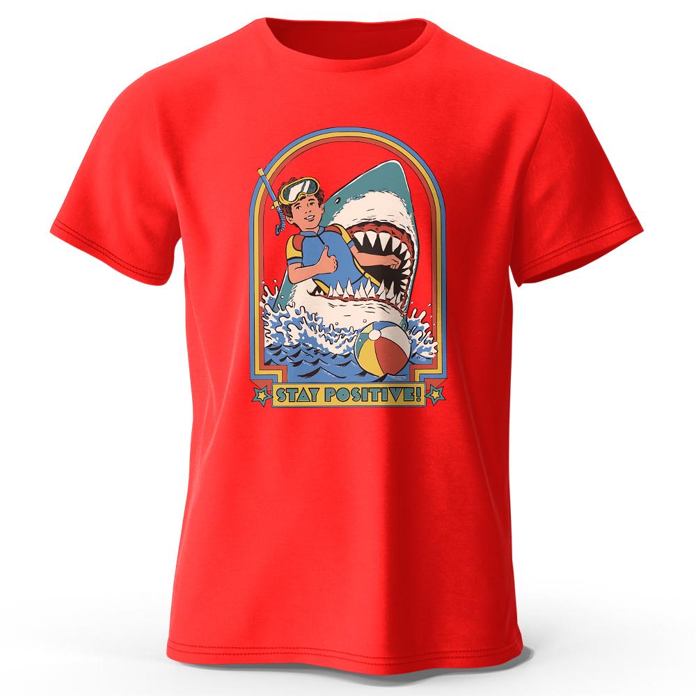 2025 Summer Men's Keep Front Shark Print Cotton Classic Vintage Crew Neck T-Shirt Casual Sports Loose Large Size Short Sleeve