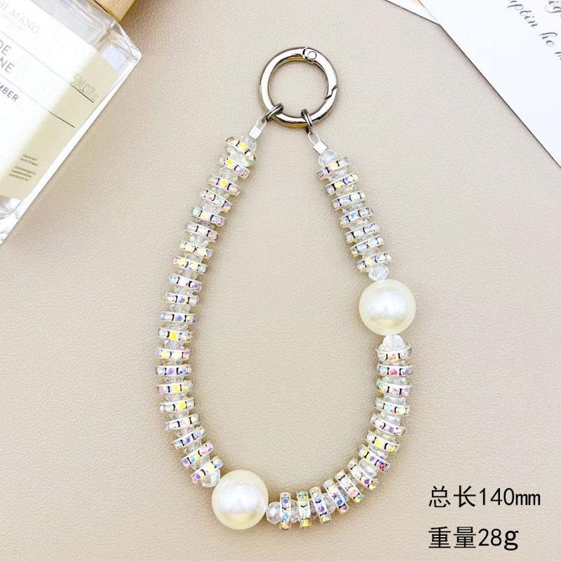 

Hot Selling Light Luxury Style Phone Chain Phone Case Pendant Hanging Ornament Diamond Ring Clay Phone Strap Anti-Lost Phone Rope White Pearl Diamond Brace