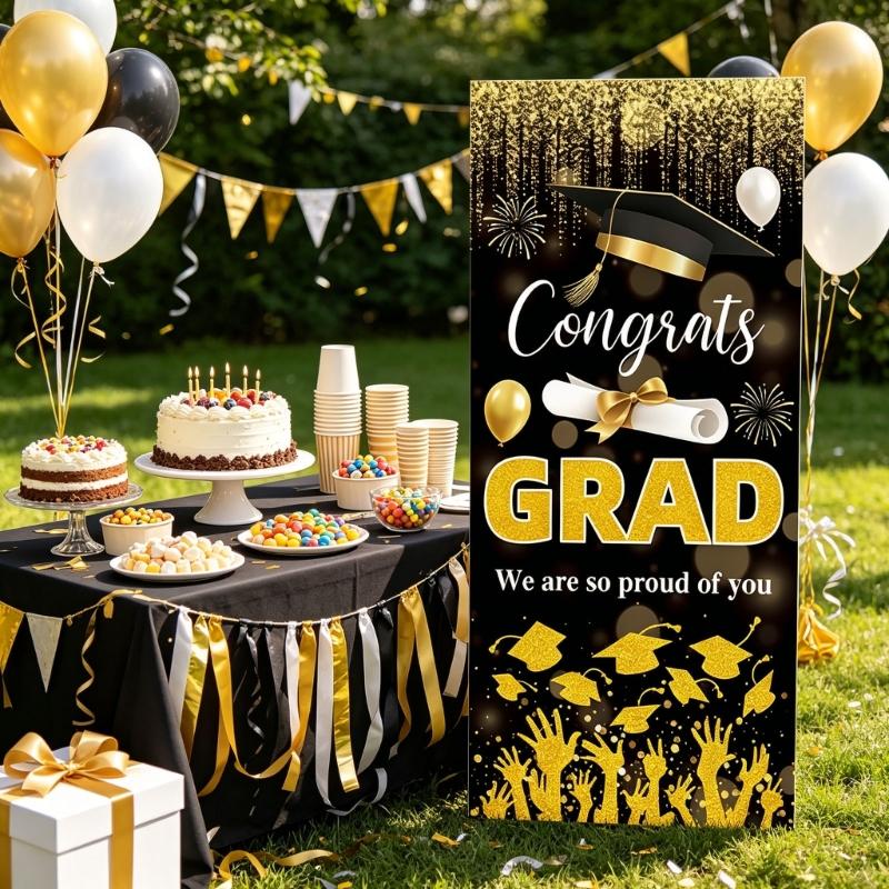 Polyester Graduation Flag 72.8X35.4Inch Graduation Backdrop Hanging Ornament For Festival Decoration Social Gathering