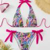 1011 new European and American printed sexy bikini sexy lace-up halter women's swimsuit