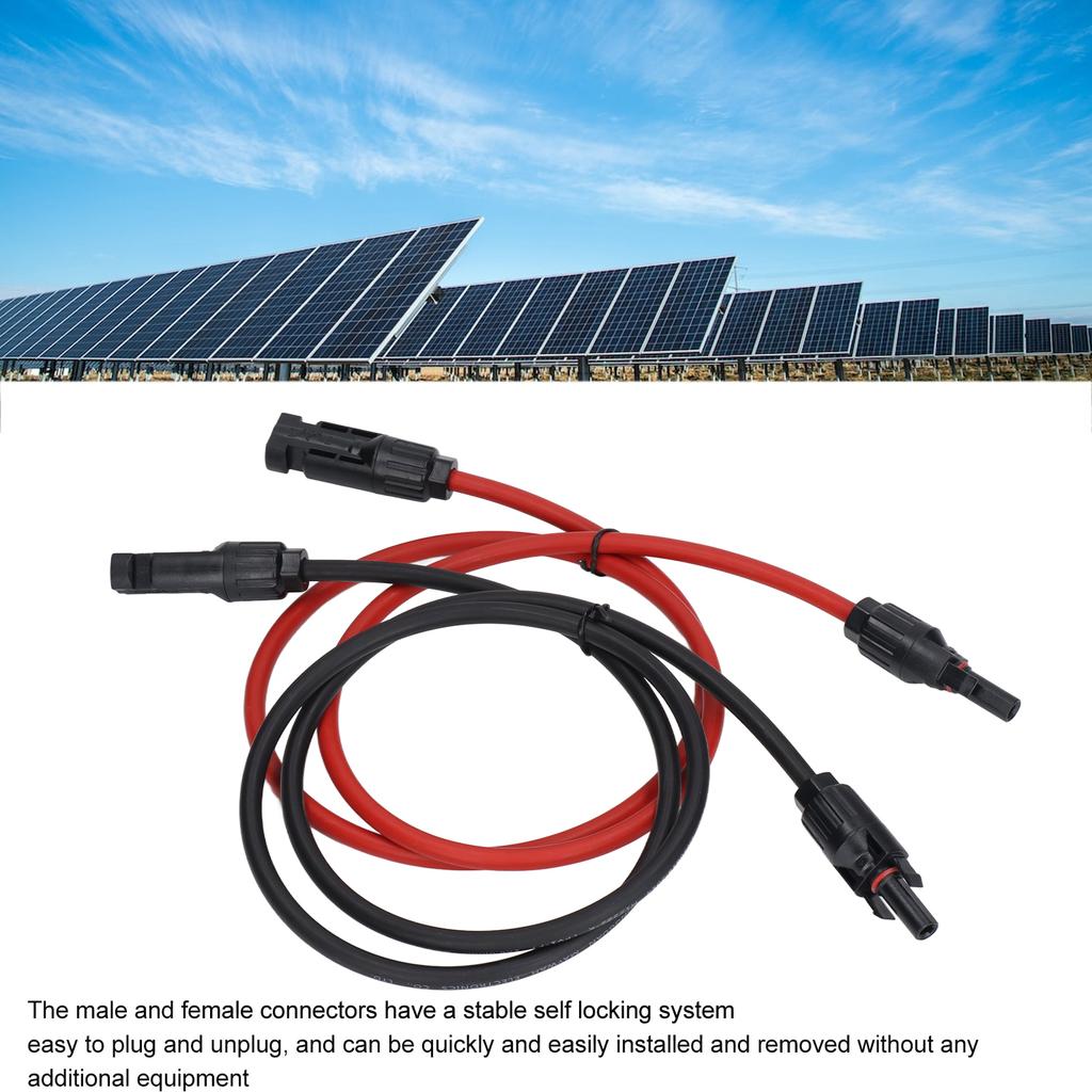 2Pcs Solar Panel Extension Cable 10AWG 6mm² Solar Extension Cable Rated Voltage 1000V Red Black