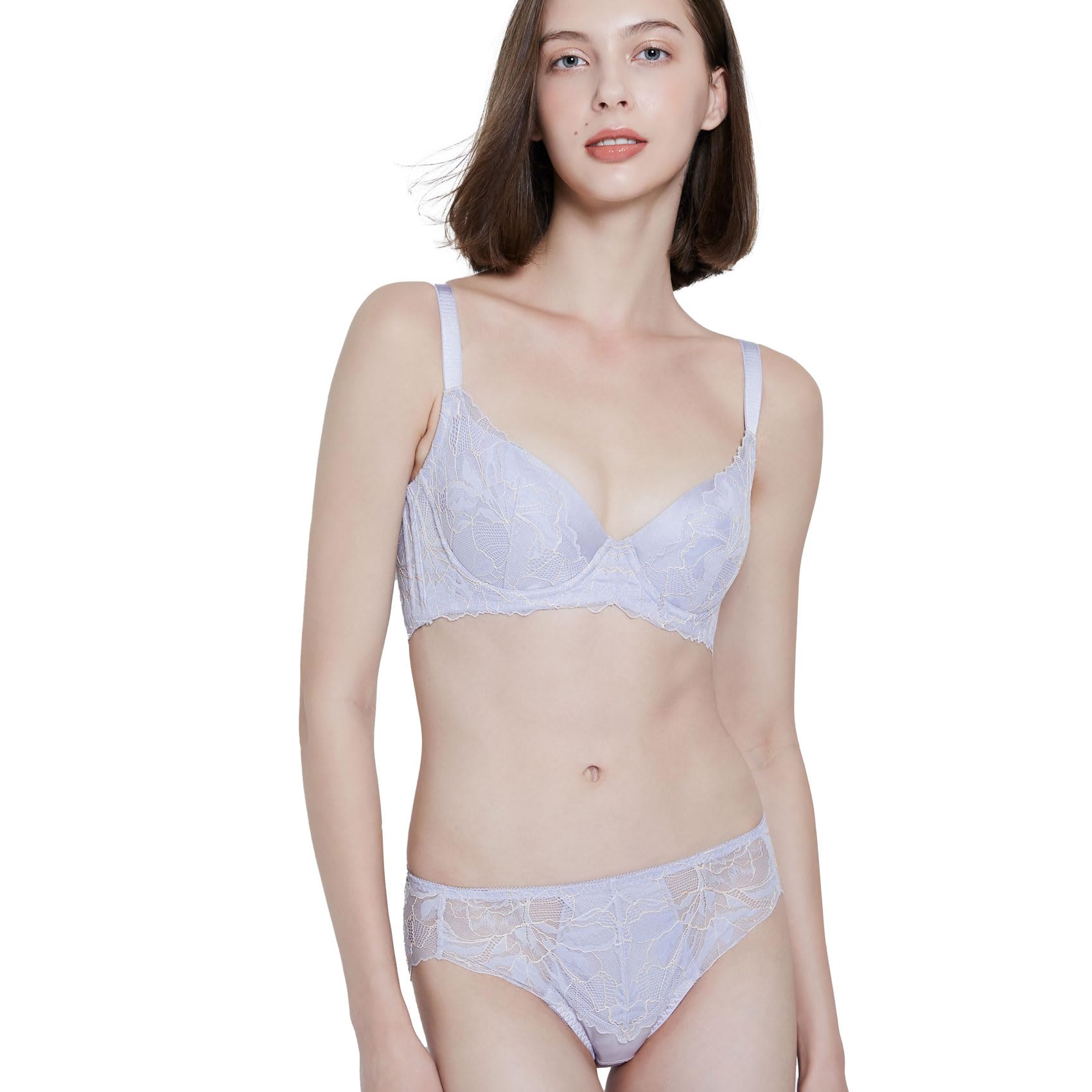 

Оригинальный бюстгальтер HEAVEN Japan для улавливания бокового жира и трусики плюс комплект бюстгальтера, размеры, с высоким вырезом под мышкой (Бледно-сиреневый)