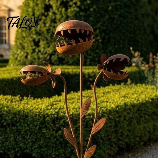 Rusty Garden Stake Carnivorous Plant Stake, Metal Venus Flytrap Sculpture, Sculpture Monstrous Ornament for Yard Flower Bed Lawn Rust-colored Decor