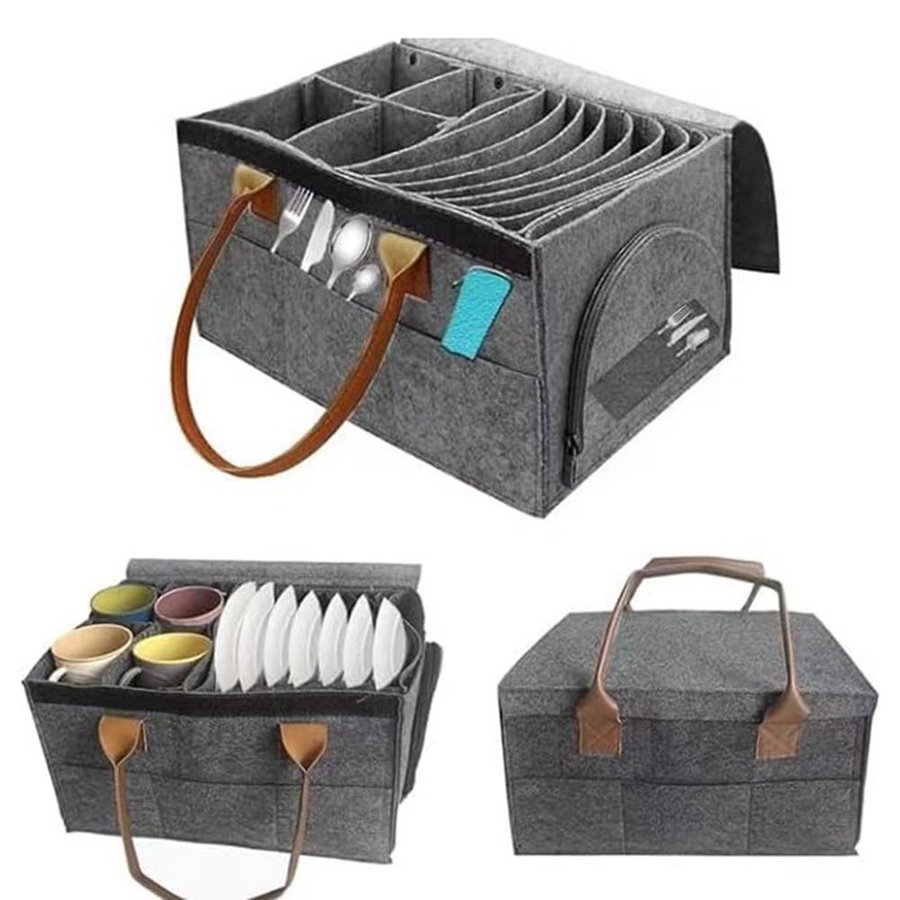Dish Cup Organizer Bag Cup Holder Thickened Camp Tableware Storage Container Kitchen Cabinet Layered Plate Storage Box Felt Boar