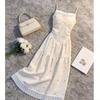 New dress set women's summer seaside vacation color printed floral dress suspender dress child tide