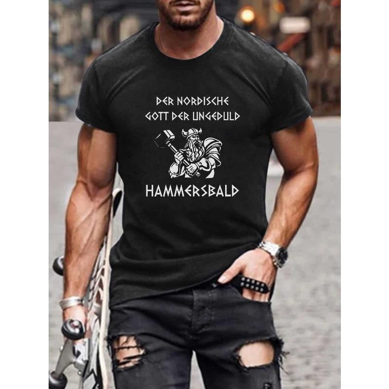 Men's Norse Viking Warrior T-Shirt - Graphic Tee with Norse Warrior Print, Breathable Moisture-Wicking Fabric, Casual Short Sleeve Shirt for Gym