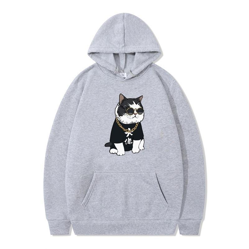 New Animation Boss Cat Print Autumn and Winter Men and Women Sweater Hoodie