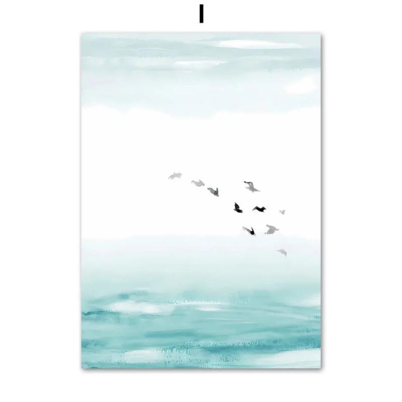 Abstrakte minimalistische Meer Strand Surfbrett Berg Poster Wandkunst Leinwandmalerei Wand für Wohnzimmerdekor