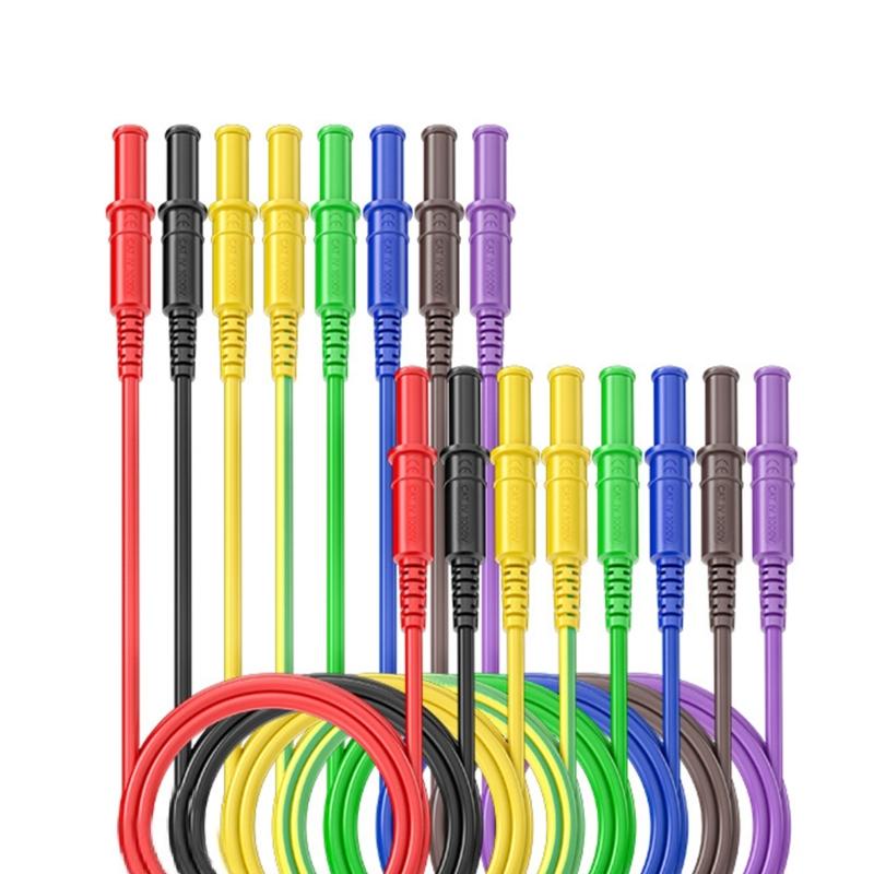 

652F Pack of 8 Safety Banana Test Probes Flexible Silicone Leads Insulated 4mm Plugs Easy to Use for Electrical Measurements