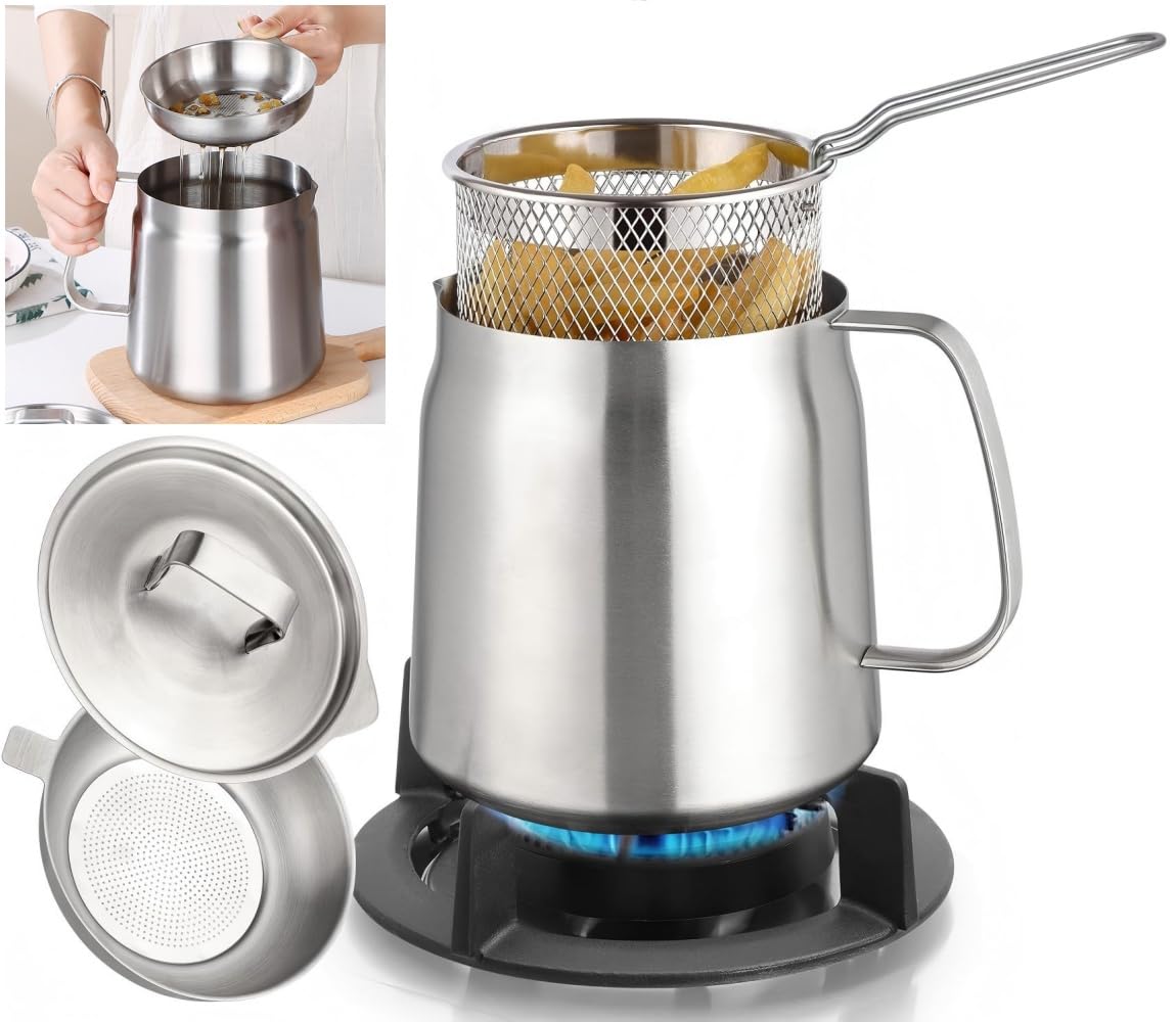

Korekaou Deep Fryer Pot & Oil Pot, 3.5L, Gas & IH Compatible, 304 Stainless Steel, Tempura Pot, Multi-purpose Oil Pot, Oil Strainer, Oil Drainer, Oil
